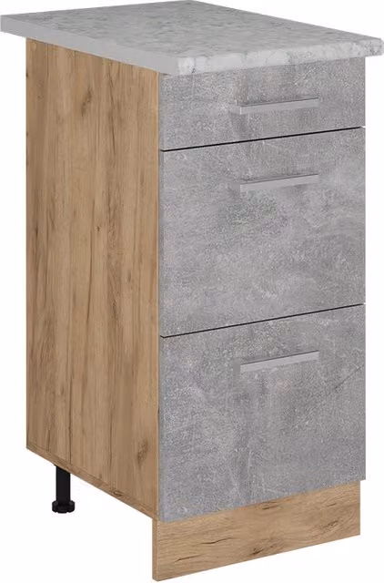 Mobiletto base per cucina Vicco R-Line in Calcestruzzo e Rovere dorato con cassetti e top in marmo, L: 40 cm