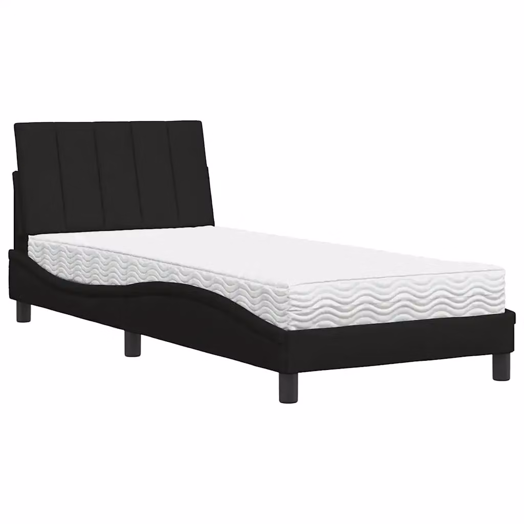 Letto con Materasso Hanko vidaXL in Tessuto Nero e Bianco L/P/H: 218 x 80 x 200 cm – 2