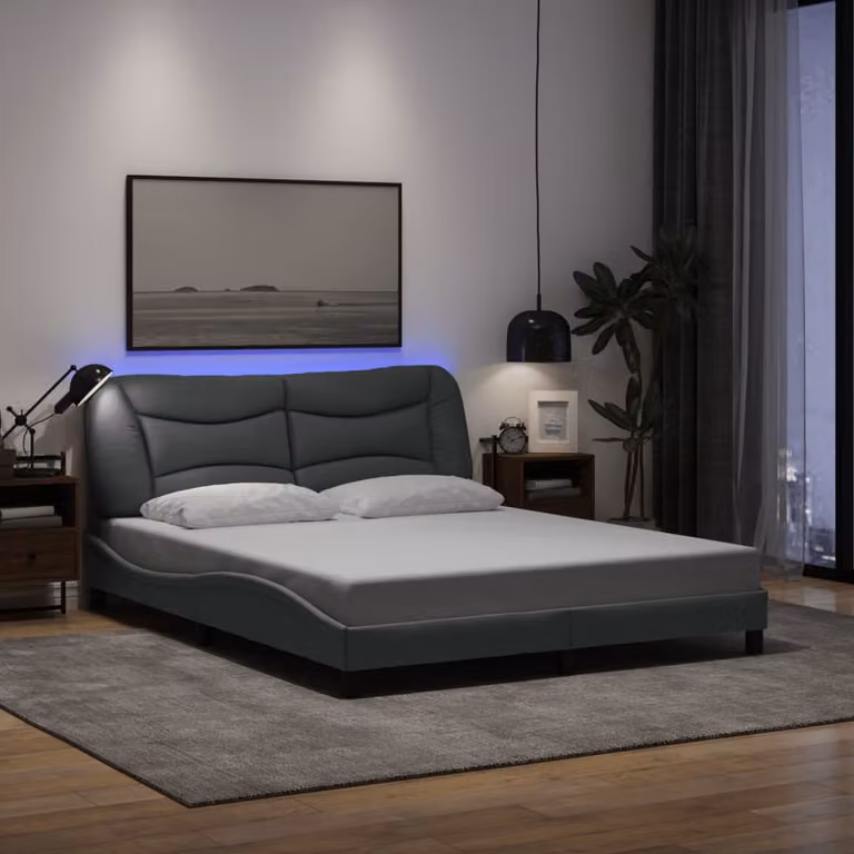 vidaXL Giroletto Hvar con LED e porta USB in tessuto grigio L: 160 cm, P: 200 cm