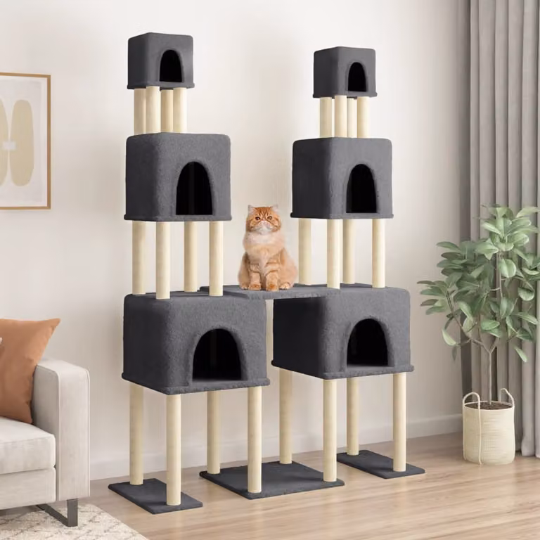 Albero per gatti vidaXL con tiragraffi in sisal e cuccia, colore grigio, Altezza: 199 cm