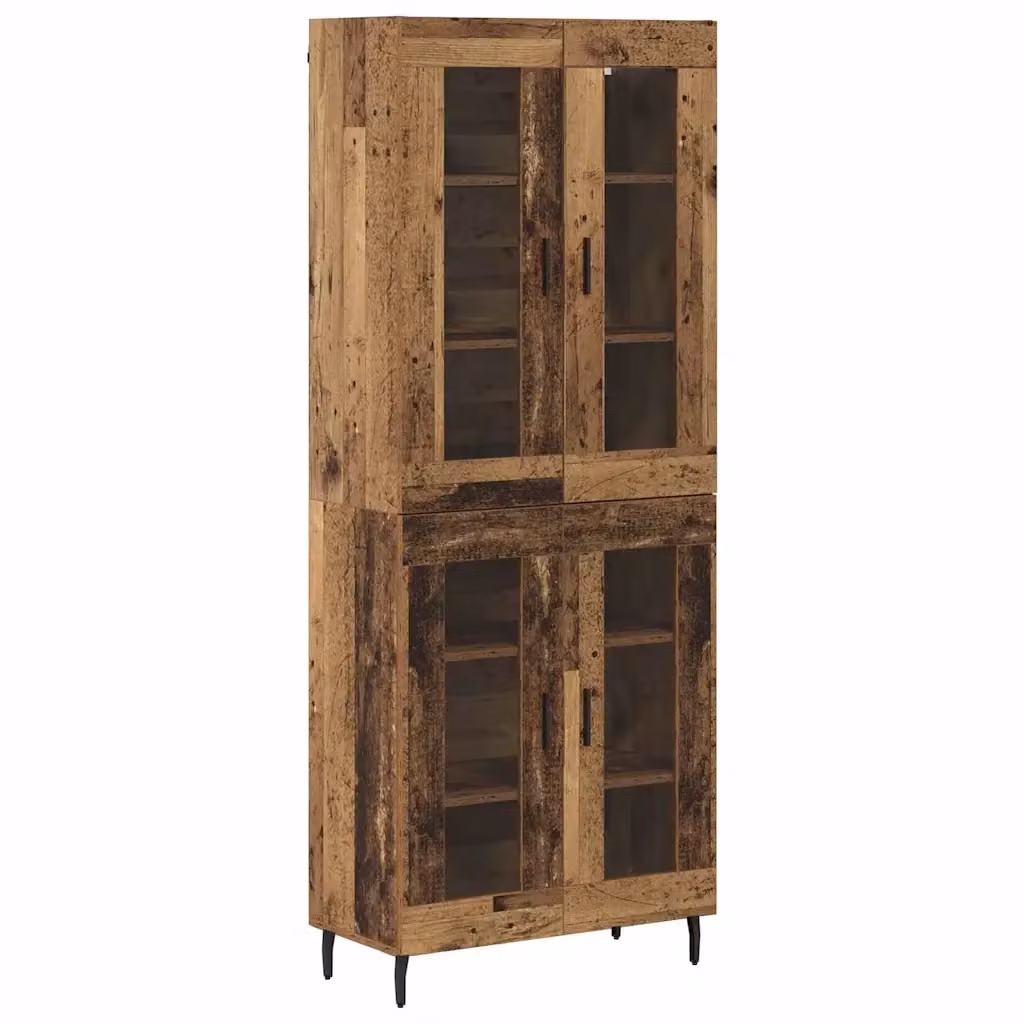 Set di 2 credenze vidaXL in legno vecchio e vetro, colore marrone, L/P/H: 69,5 x 34 x 180 cm – 2