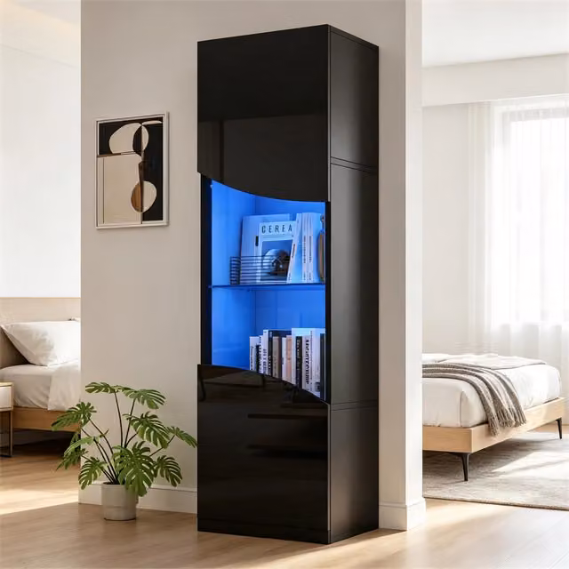 Vetrina Alta da Soggiorno con LED ¨C Xylo ¨C Nero Lucido 35x50x165