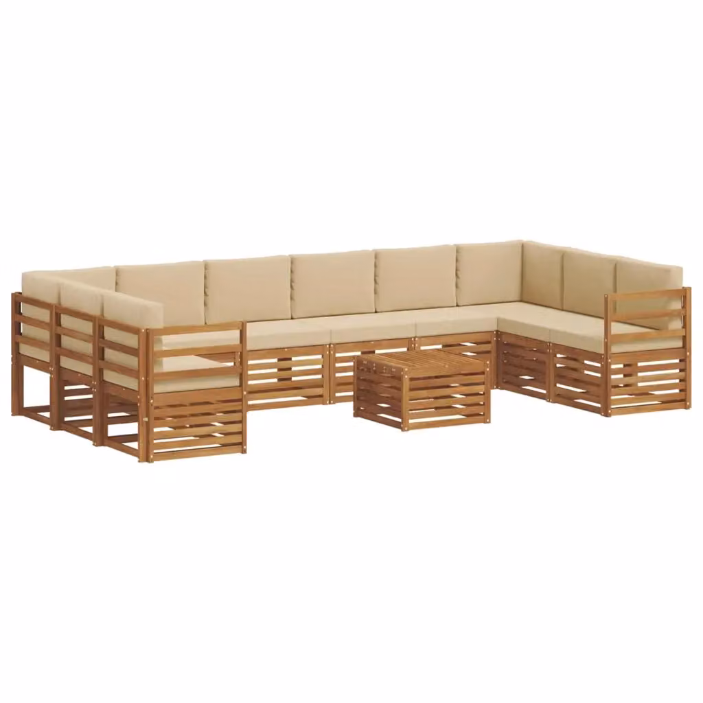 Set di divani da esterno a forma di U vidaXL in legno di acacia con tavolino da caffè e cuscini, Beige – 2