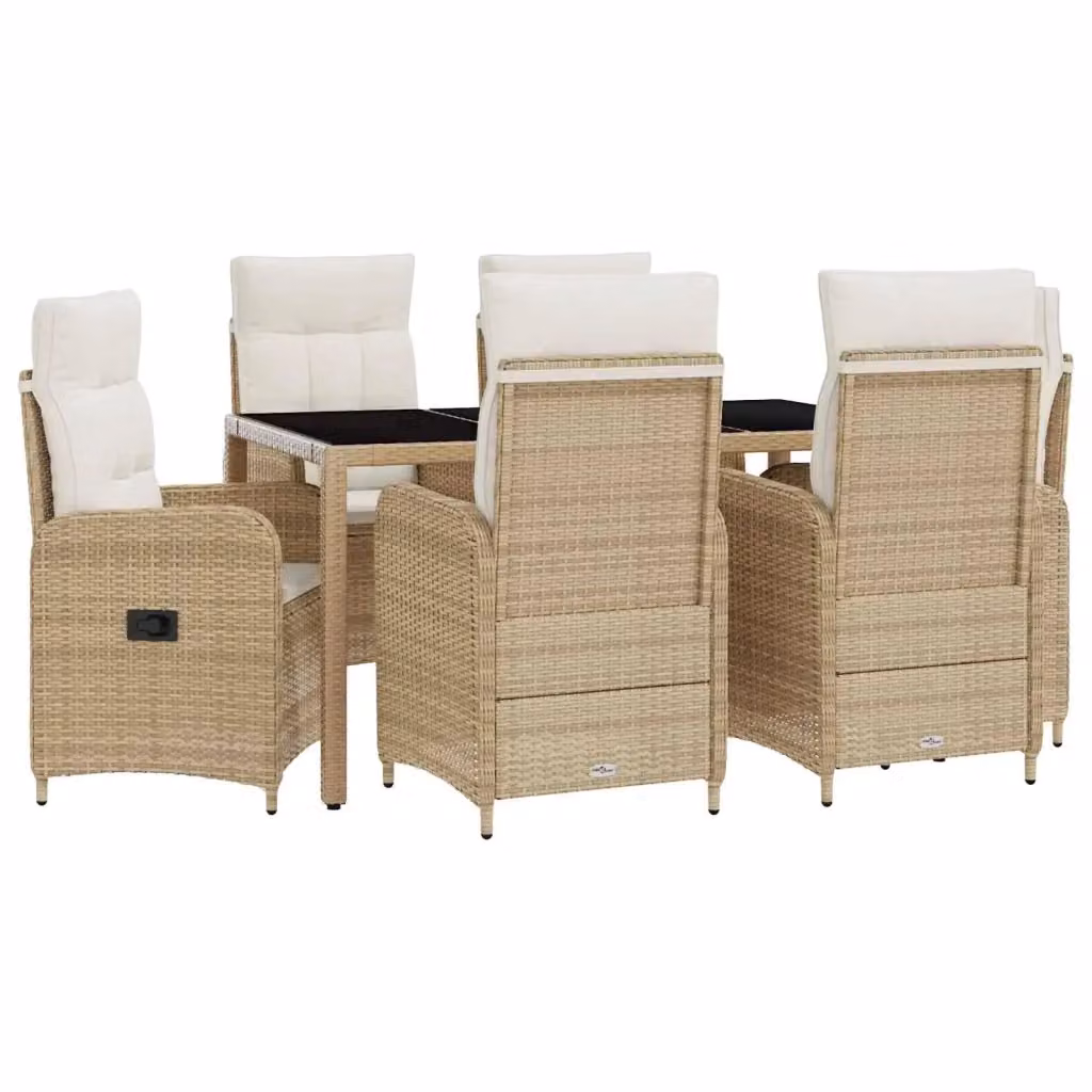 Set da pranzo per esterni vidaXL in polyrattan da 7 pezzi con tavolo in vetro, colori beige e bianco – 2