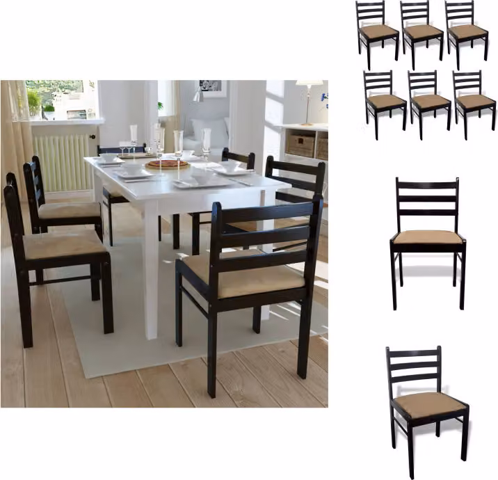vidaXL Sedie da pranzo 6 pz. Legno massiccio e velluto marrone - Sedie da pranzo