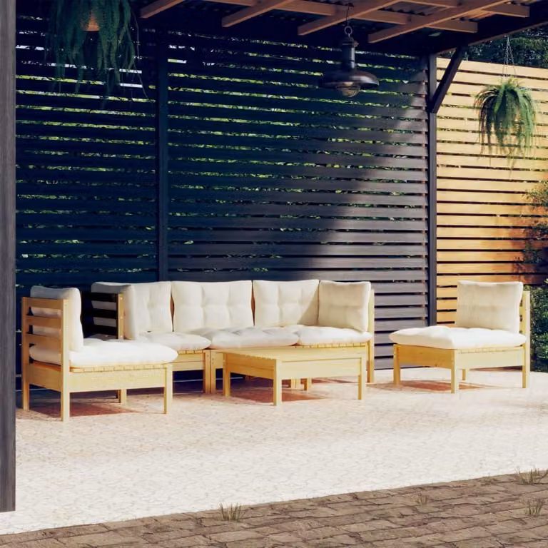 Maison Exclusive - Set Divani da Giardino 6 pz con Cuscini Crema in Massello di Pino