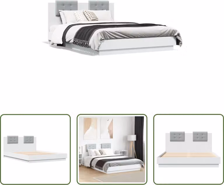 The Living Store Giroletto con testiera bianco 150x200 cm in materiale ligneo