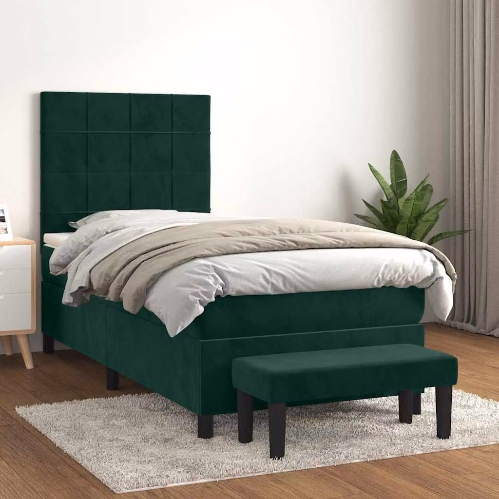 vidaXL Giroletto a Molle Ibrido con Materasso in Velluto Verde Scuro L/P/H: 200 x 90 x 128 cm – 1