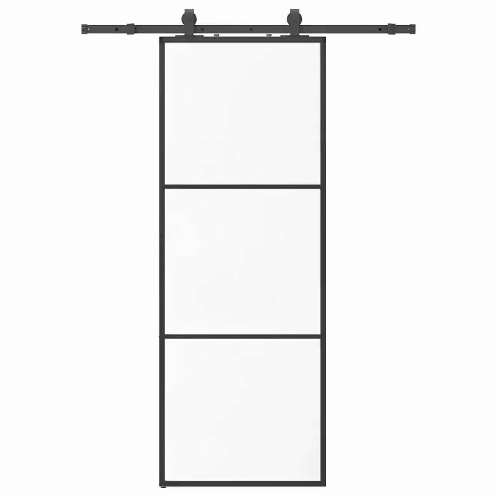 Porta Scorrevole Moderna VIDAXL in Vetro Trasparente con Telaio in Alluminio e Ferramenta Nera L: 76 cm, H: 205 cm – 2