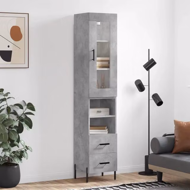 Credenza Buffet Armadio Design Mania Grigio Cemento in Legno Multistrato L/P/H: 34,5 x 34 x 180 cm