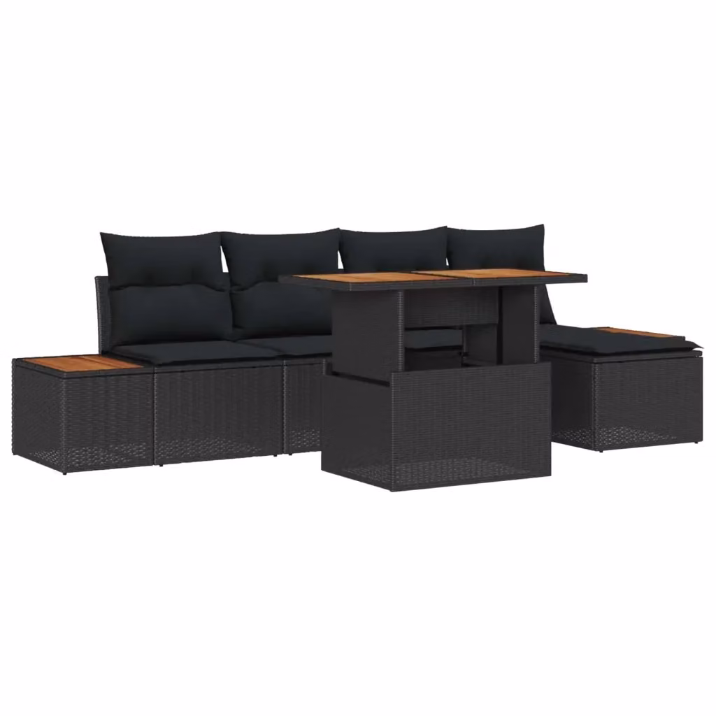 Set Divano da Giardino vidaXL 6 Pezzi in Polyrattan Nero con Cuscini e Contenitore per Archiviazione – 2