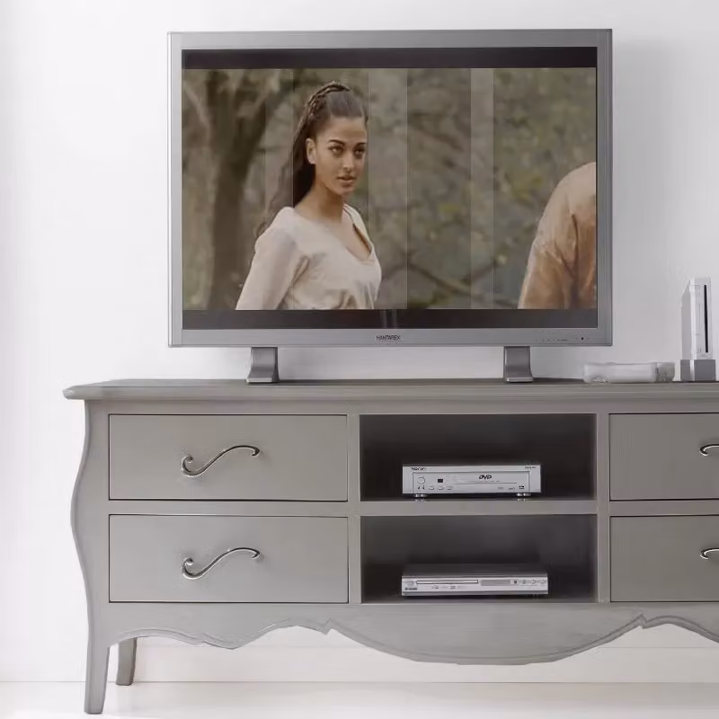 Porta TV in legno stile shabby chic Mobili 2G colore tortora e madreperla L: 182 cm, P: 50 cm, H: 61 cm – 1