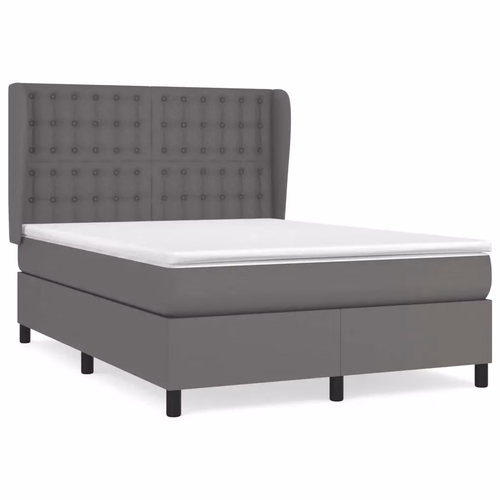 vidaXL Giroletto a Molle con Materasso in Similpelle Grigio e Bianco L/P/H: 190 x 140 x 128 cm – 2