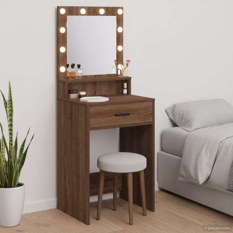 vidaXL Tavolo da Trucco Moderno in Rovere Marrone L/P/H: 50 x 41 x 135 cm