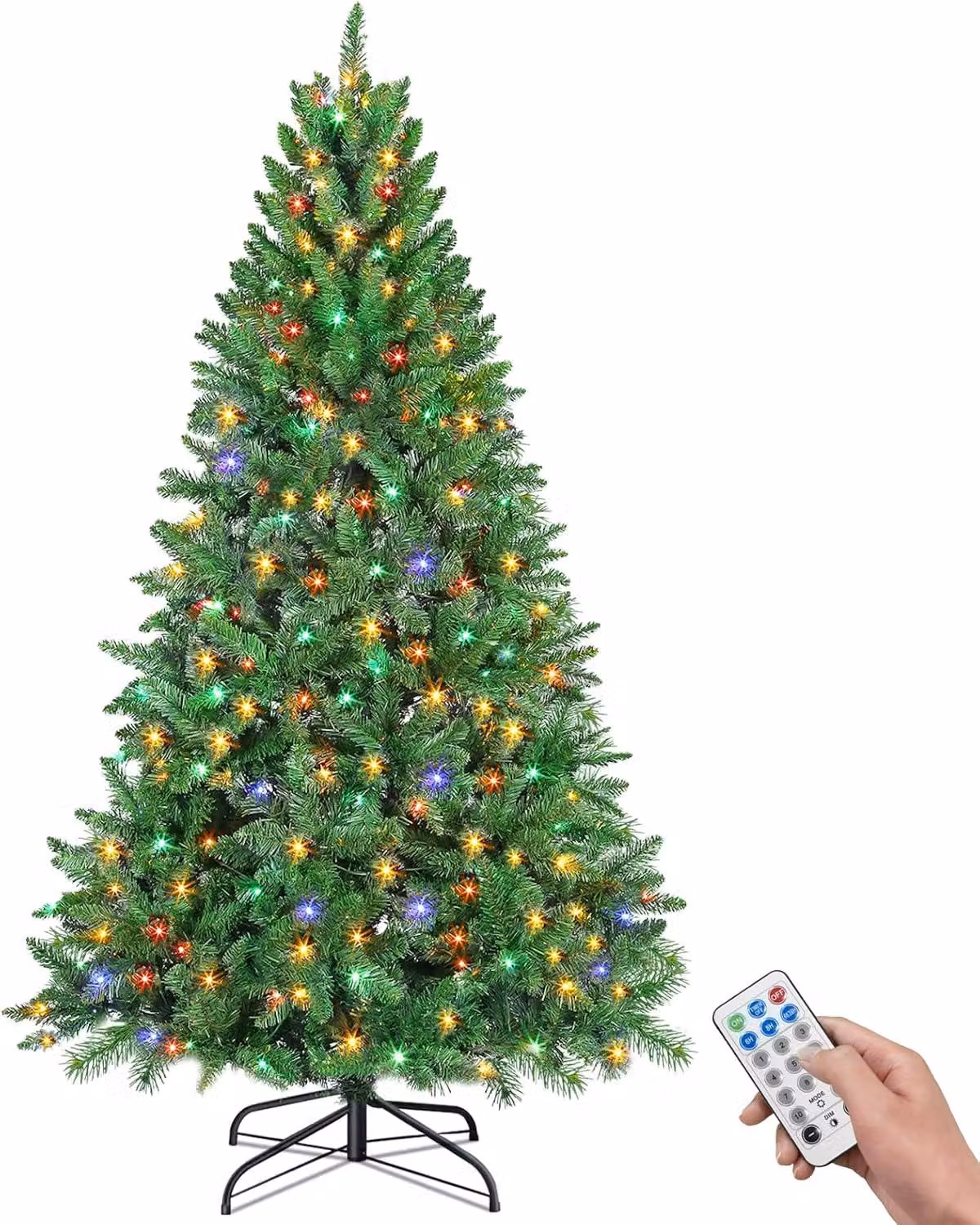 Albero di Natale artificiale con 300 luci LED colorate, altezza 180 cm, colore verde