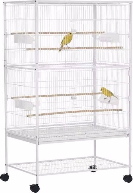 Gabbia per Uccelli con Ruote ¨C Xylo ¨C Vassoio Estraibile, Trespolo, 78x52x132 cm, Bianco