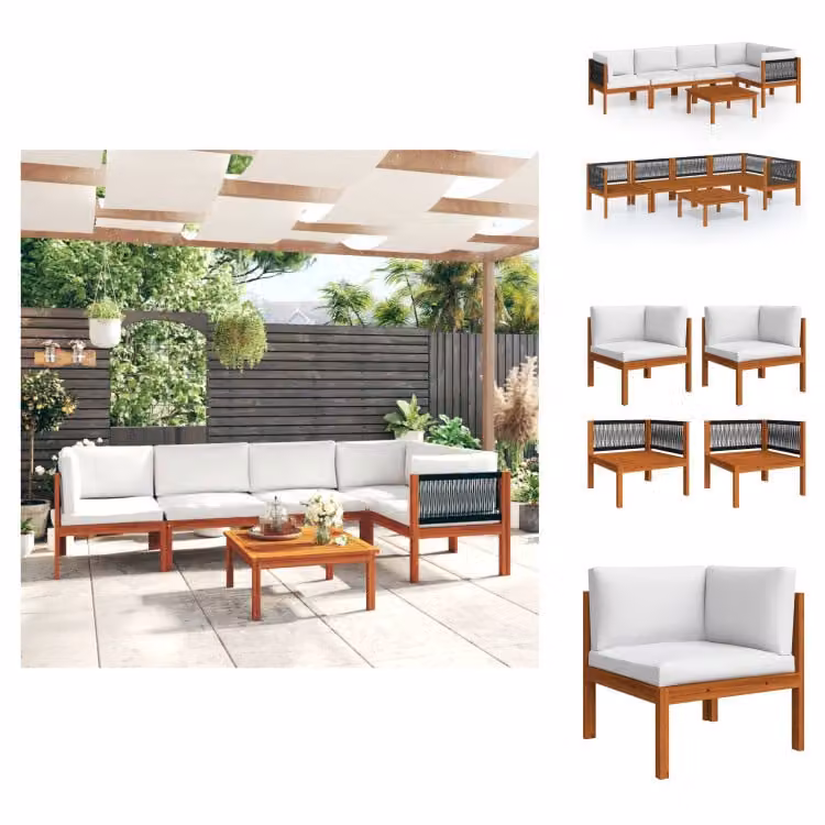 vidaXL set da salotto da giardino 6 pezzi con cuscini in legno massiccio bianco crema acacia - Set di mobili da giardino