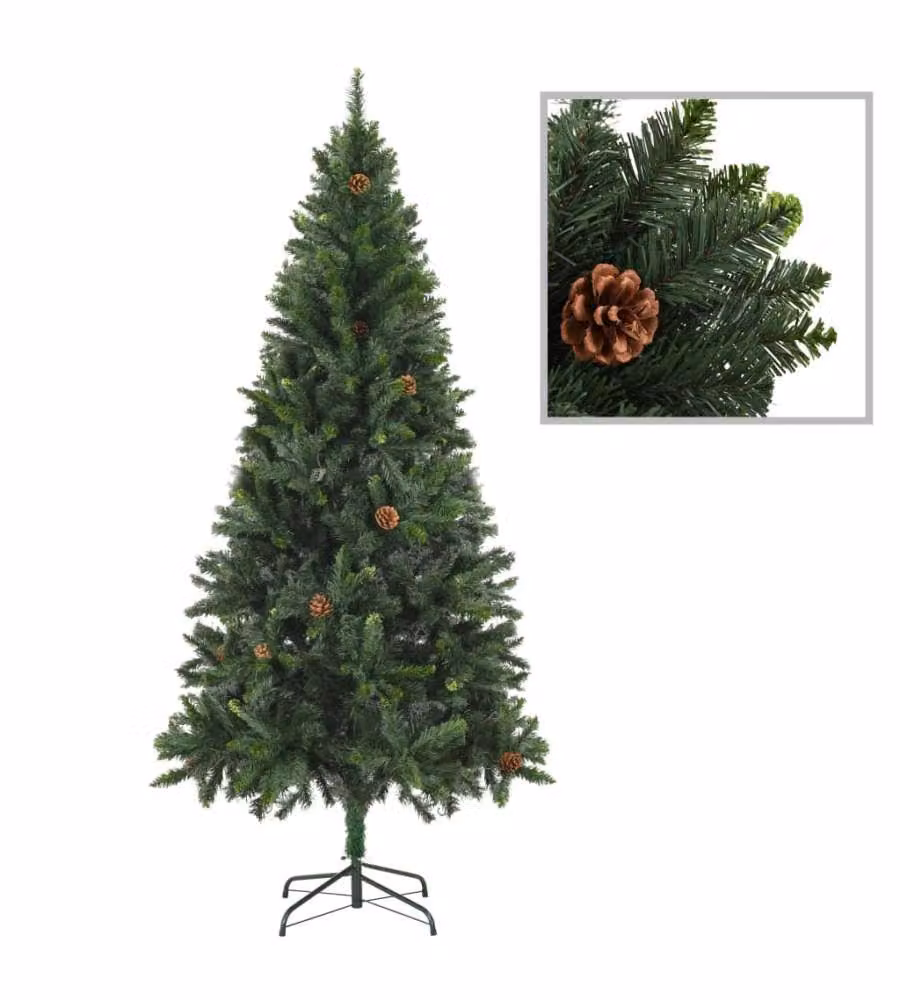 Set Albero Natale Artificiale con LED e Palline Verde 210cm