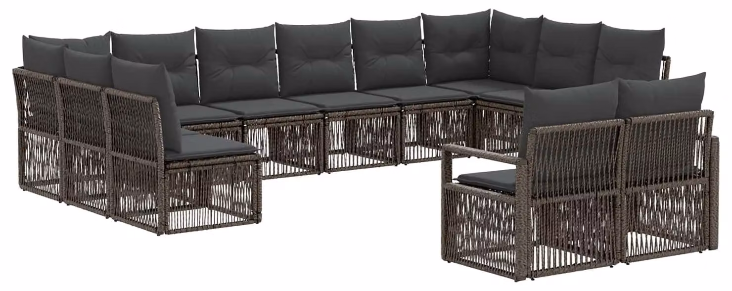 Set di divani da giardino, 12 pezzi, colore grigio, in rattan sintetico