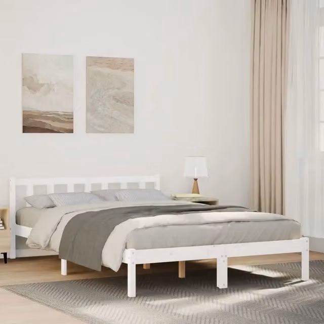 Letto matrimoniale extra lungo vidaXL in legno di pino bianco con doghe fisse L/P/H: 200 x 220 x 69,5 cm
