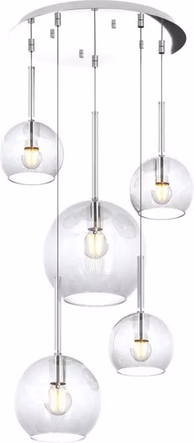 Lampadario Contemporaneo Future Metallo Cromo Vetro Mix Trasparente 5 Luci E27