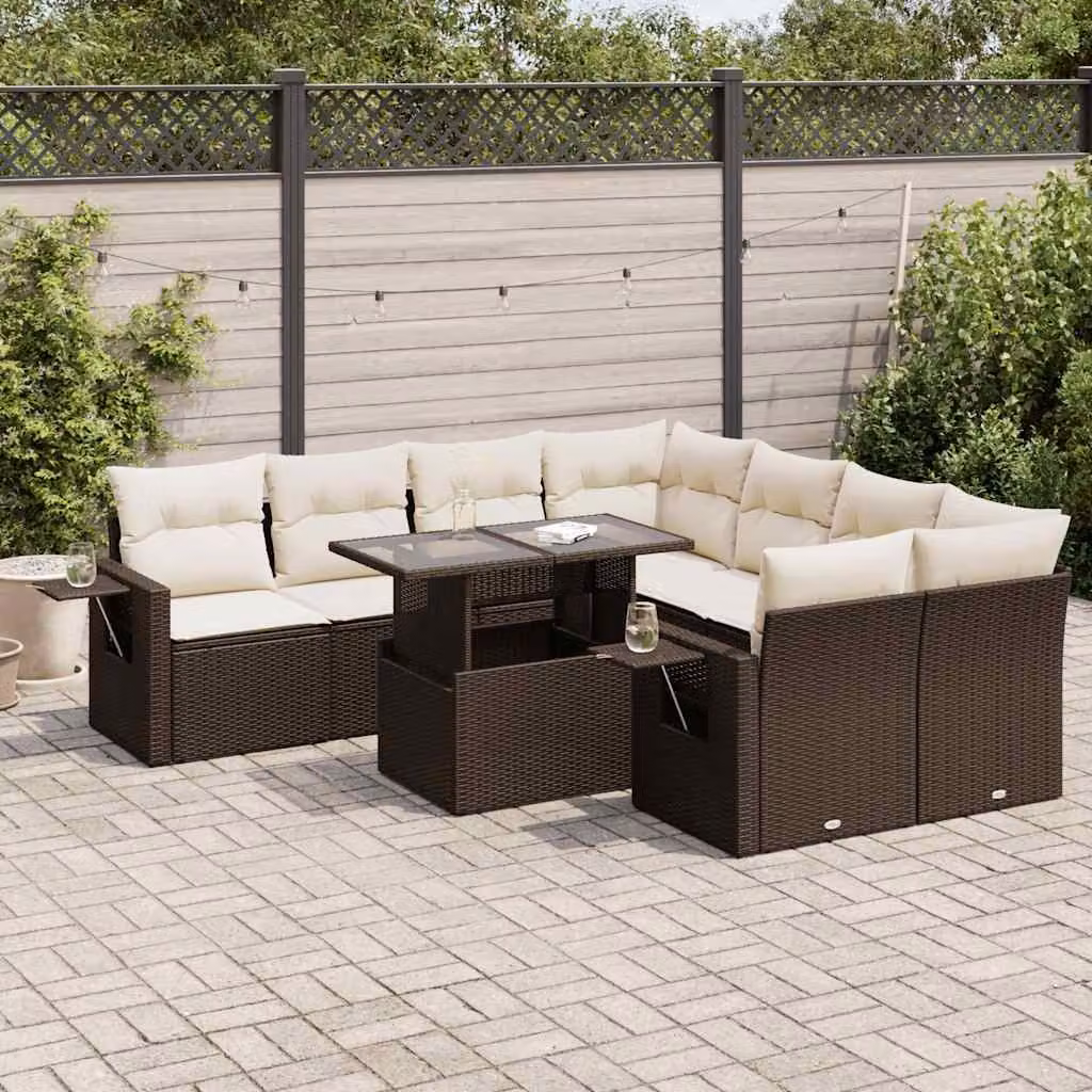 Maison Exclusive - Set Divani da Giardino 9pz con Cuscini Marrone in Polyrattan
