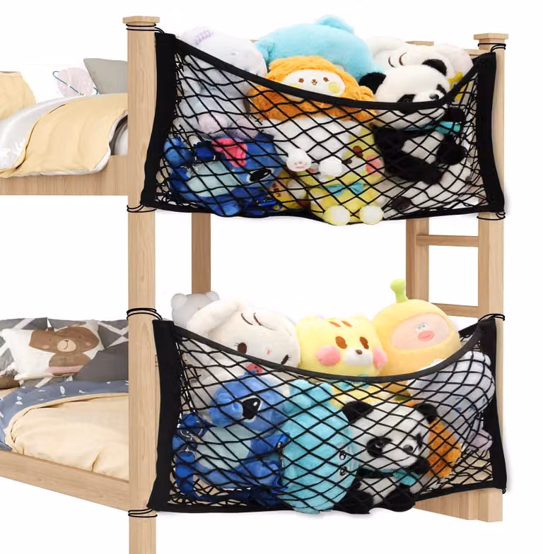 Rete portaoggetti per peluche - Salvaspazio e da appendere - Nera - Confezione da 2 pezzi