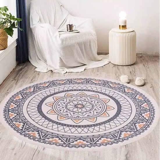 Tappeto rotondo in cotone multicolore con frange lavabile Diametro: 120 cm
