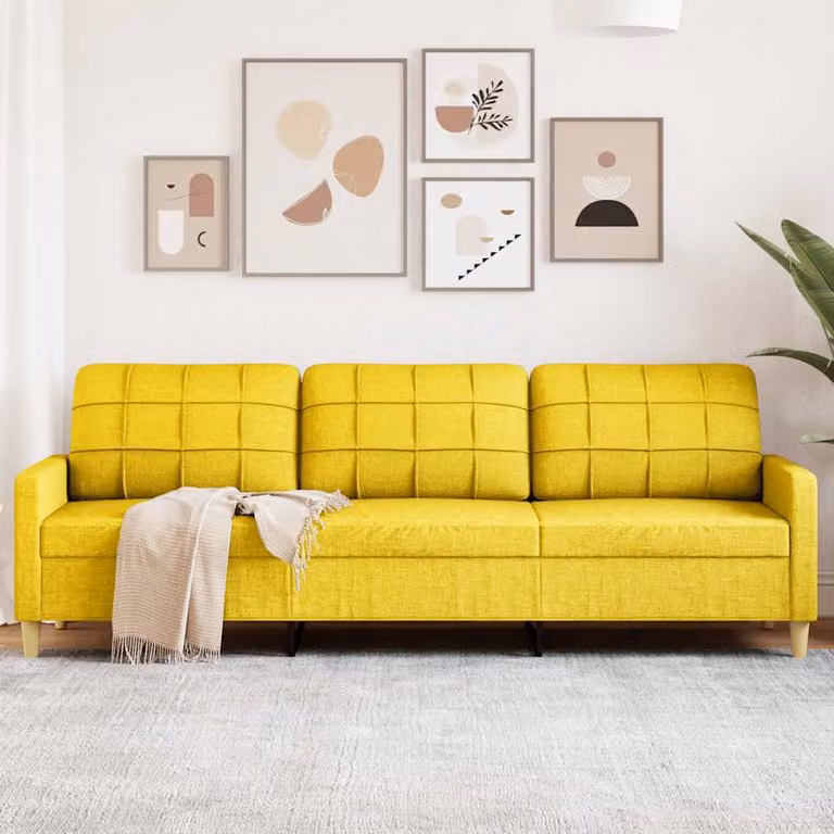 Divano a 3 posti moderno vidaXL in tessuto giallo con struttura in metallo per il tuo soggiorno L 226 x P 80 x H 77 cm