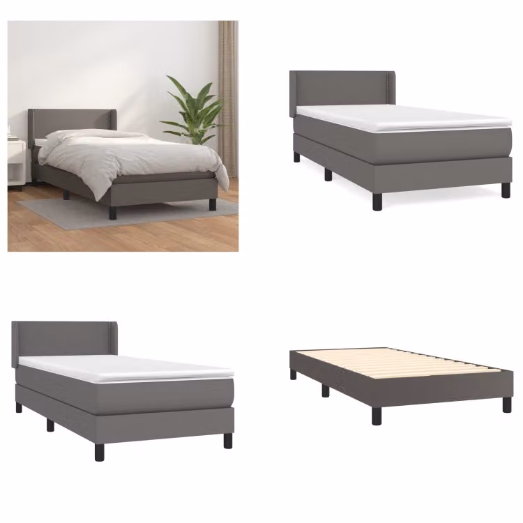 vidaXL Letto a molle con materasso grigio 80x200 cm in Pelle finta - Letto a molle - Boxspringbetten - Bett - Schlafzimmermöbel
