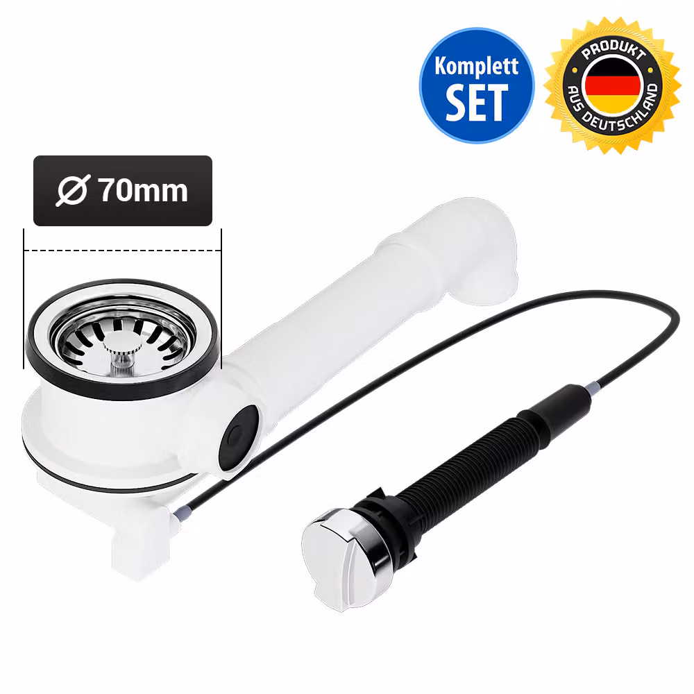 Valvola a cestello filtrante Ø 70 mm con eccentrico rotante Raumschaffer con cavo Bowden per lavello