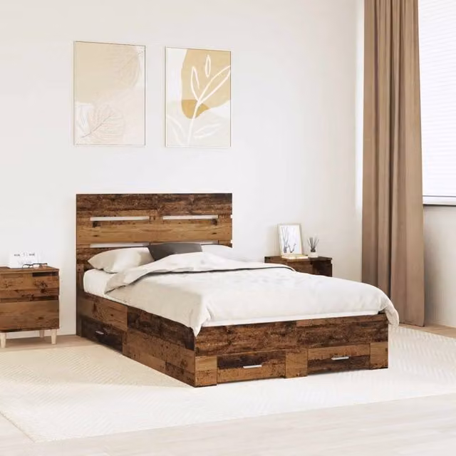 Struttura del letto con cassetto-Giroletto con contenitore-Rete del Letto Legno vecchio 120 x 190 cm 706624