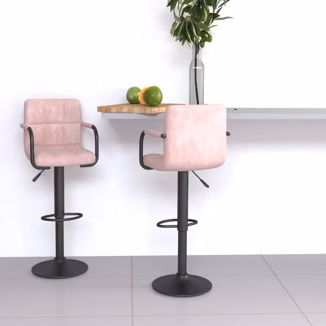 Set di 2 sgabelli da bar vidaXL in velluto rosa con base girevole a 360 gradi e struttura in metallo
