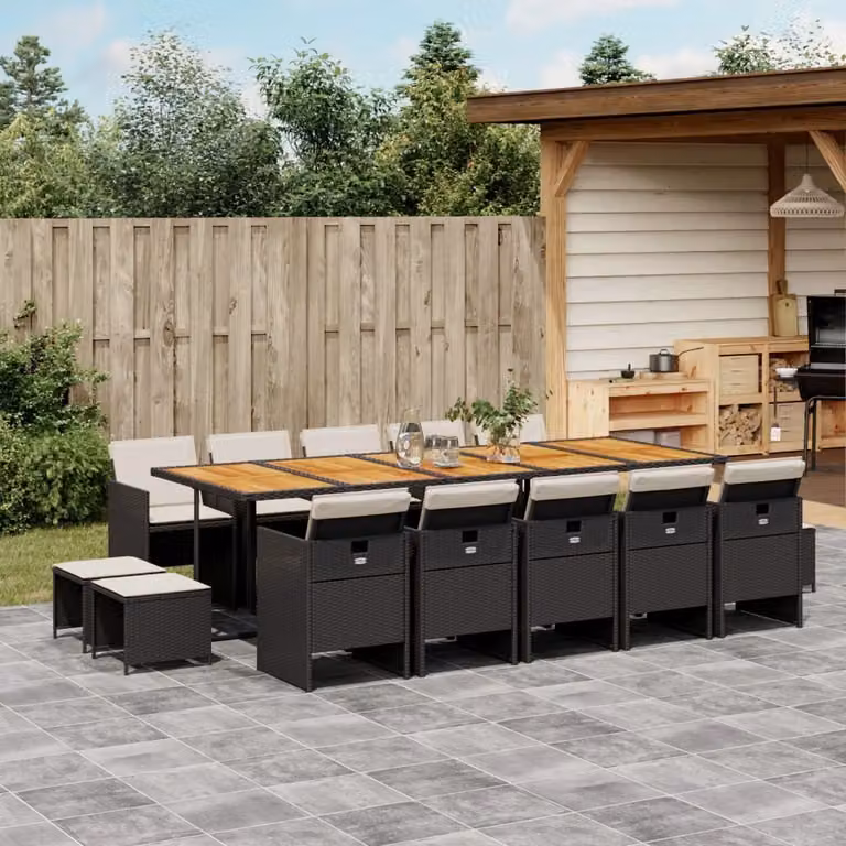 Maison Exclusive - Set da Pranzo da Giardino 15 pz con Cuscini Nero in Polyrattan