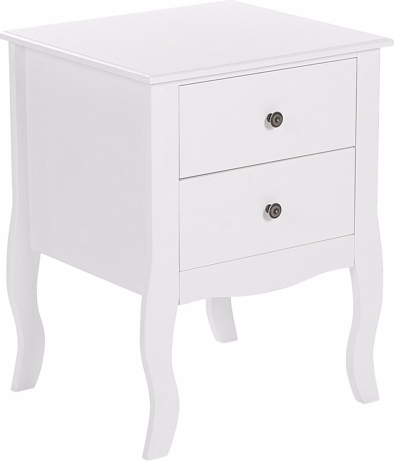 Comodino BELIANI MDF bianco 2 cassetti maniglie in metallo, gambe arrotondate, mobili da camera in stile scandinavo