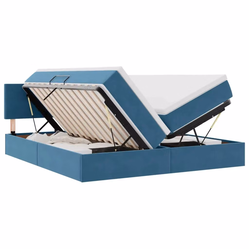 Letto con contenitore e luci LED vidaXL in velluto blu, L/P: 180 x 200 cm – 2