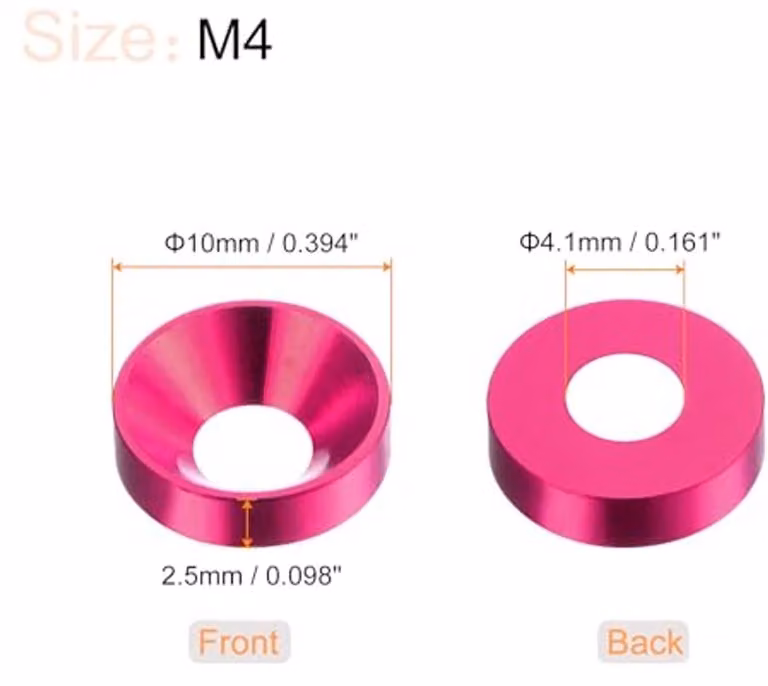Confezione da 30 rondelle M4 - Alluminio anodizzato - Rosa