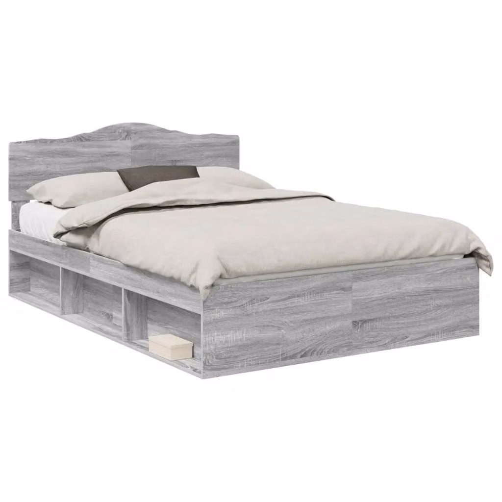 Struttura del letto moderna vidaXL in pino massello e MDF, colore Grigio Sonoma, L: 140 cm, P: 200 cm, H: 90 cm – 2