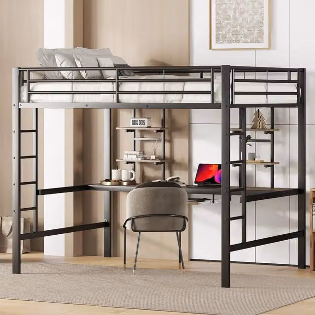 Letto a castello con scrivania - Zephmum - 140x200 cm - Nero - Con due librerie