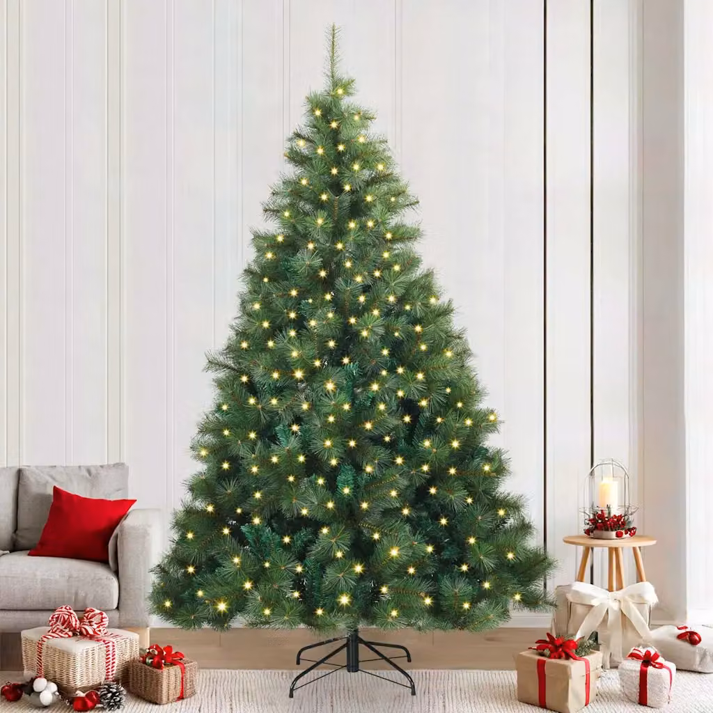Albero di Natale artificiale moderno vidaXL verde con 300 LED luce bianca calda in PE e PVC