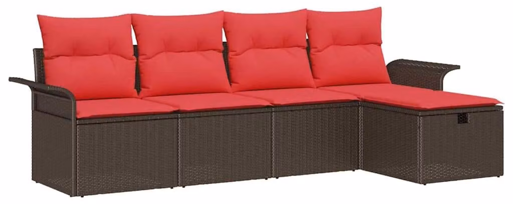 Set Divano da Giardino con cuscino 5 pcs Poly Rattan