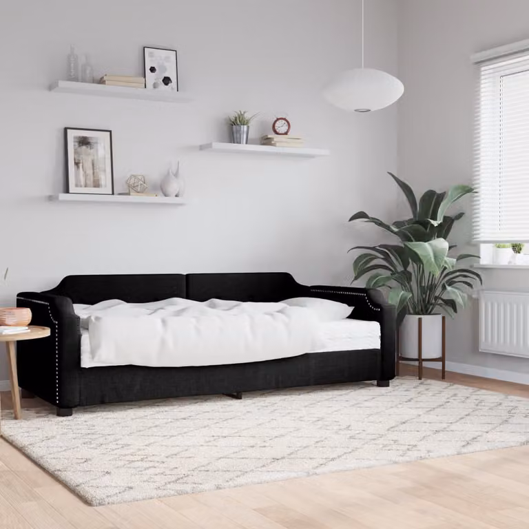 vidaXL Divano Letto con Materasso in Tessuto Nero L/P/H: 190 x 90 x 66,5 cm