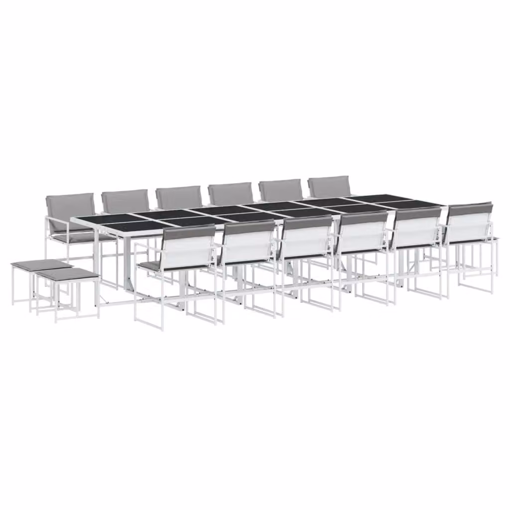 Set da Pranzo da Giardino 17 pz con Cuscini Bianco in Textilene