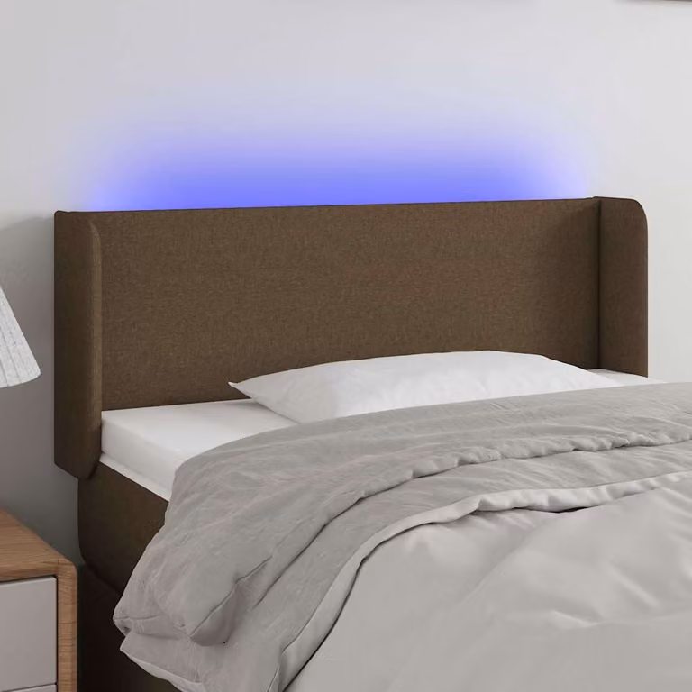 Testiera per letto con illuminazione LED e porta USB vidaXL in tessuto marrone scuro L: 103 cm, P: 16 cm, H: 78-88 cm