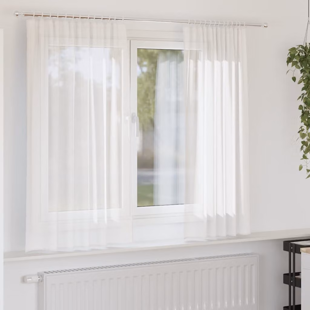 Set di 2 tende in voile semi-trasparenti vidaXL bianche con tasche per asta, L: 140 cm, H: 140 cm
