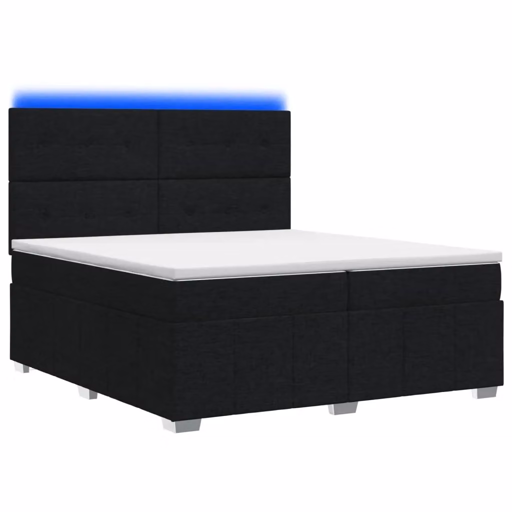 Letto Box Spring vidaXL con Materasso a Molle Pocket e Illuminazione LED, Nero e Bianco, L/P: 200 x 200 cm – 2