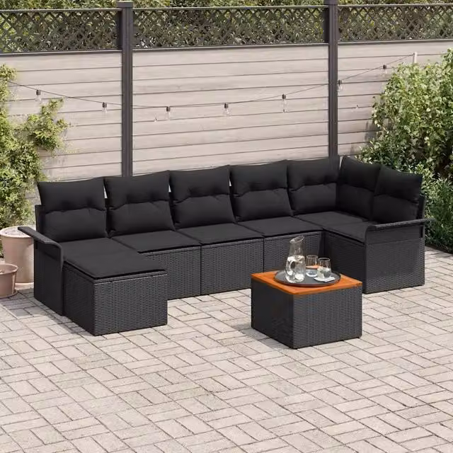Set Divano da Giardino 8 pz Nero polyrattan 3347359