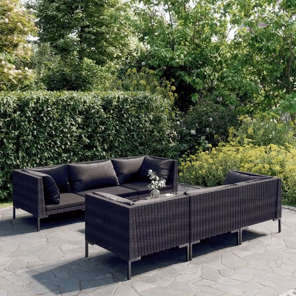 Maison Exclusive - Set da giardino da 7 pezzi con cuscini in polyrattan grigio scuro