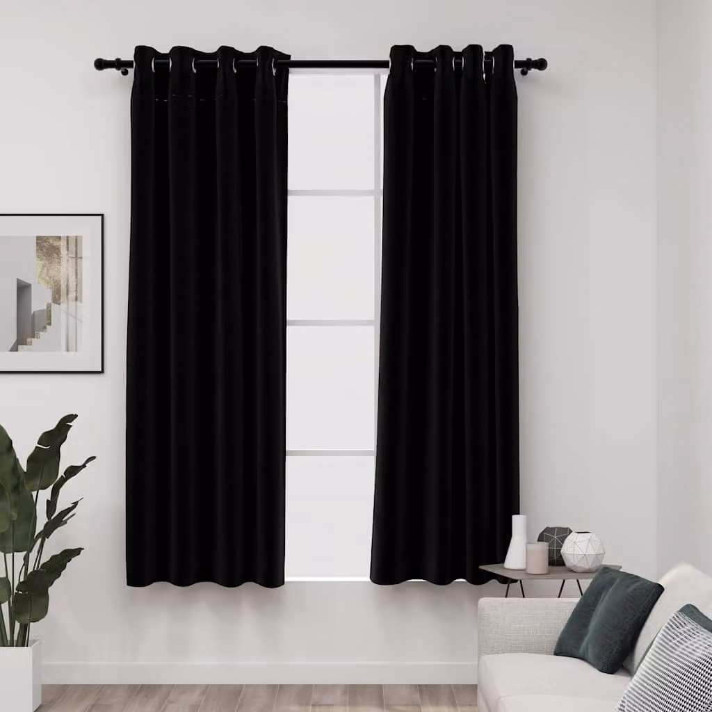 Set di 2 tende oscuranti vidaXL con effetto lino e occhielli, colore nero, L: 140 cm, H: 175 cm
