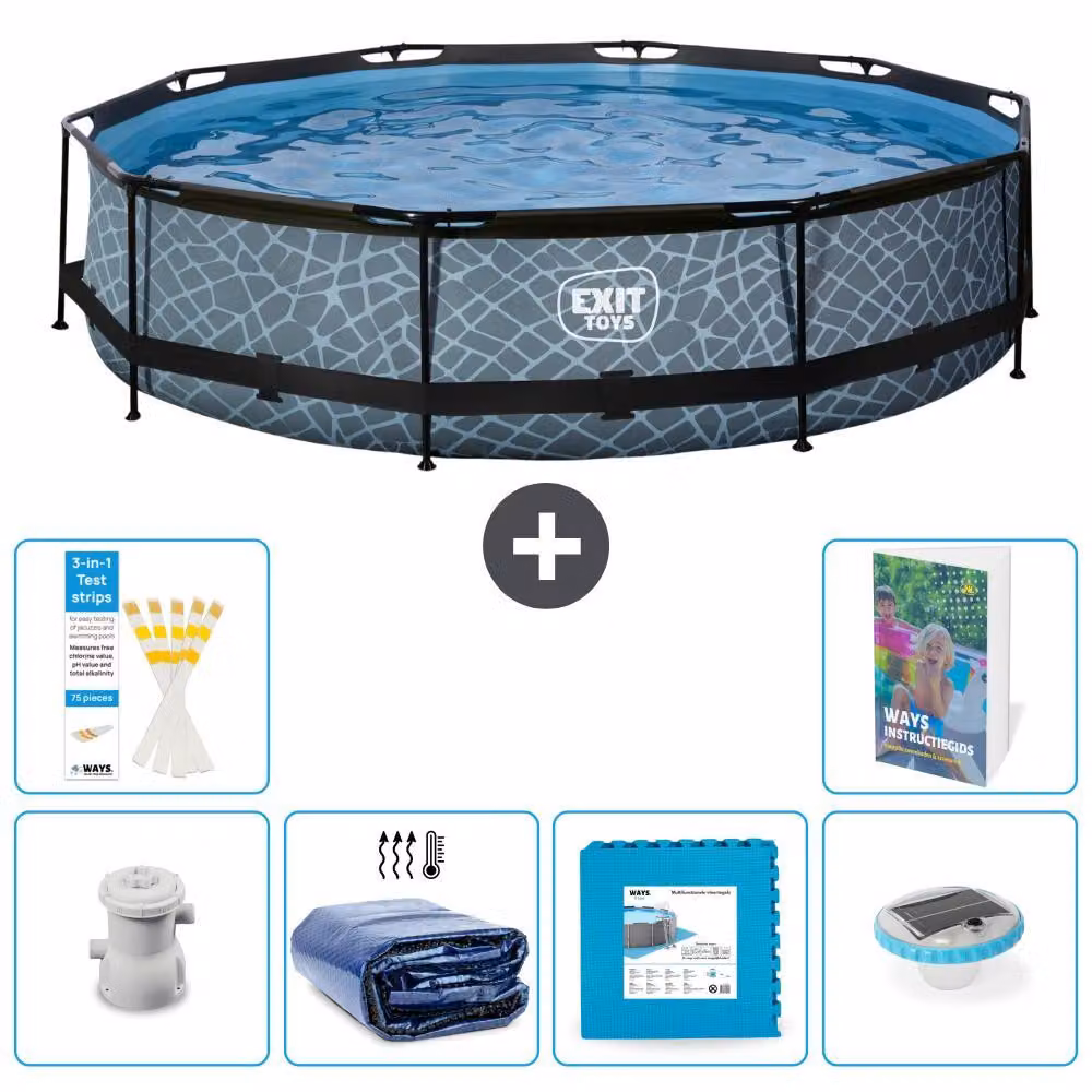 Piscina fuori terra "Exit Pool Rund" - Design effetto pietra - 360x76 cm - 5 pezzi - Modello S326